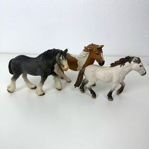 Set of 3 Schleich Horse Figurines - a Shire, Clydesdale, Tinker mare